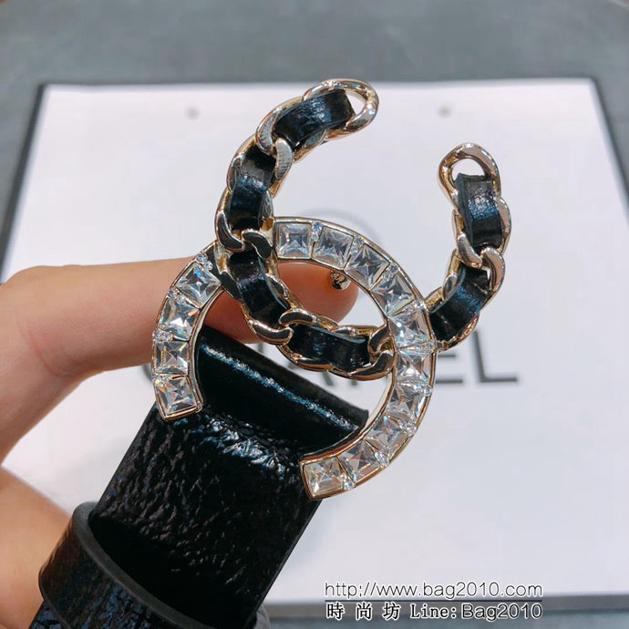 CHANEL香奈兒 18新款 zp同步 CC鏈條鑽扣 進口頭層皺山羊紋皮 時尚百搭款皮帶  xfp1153